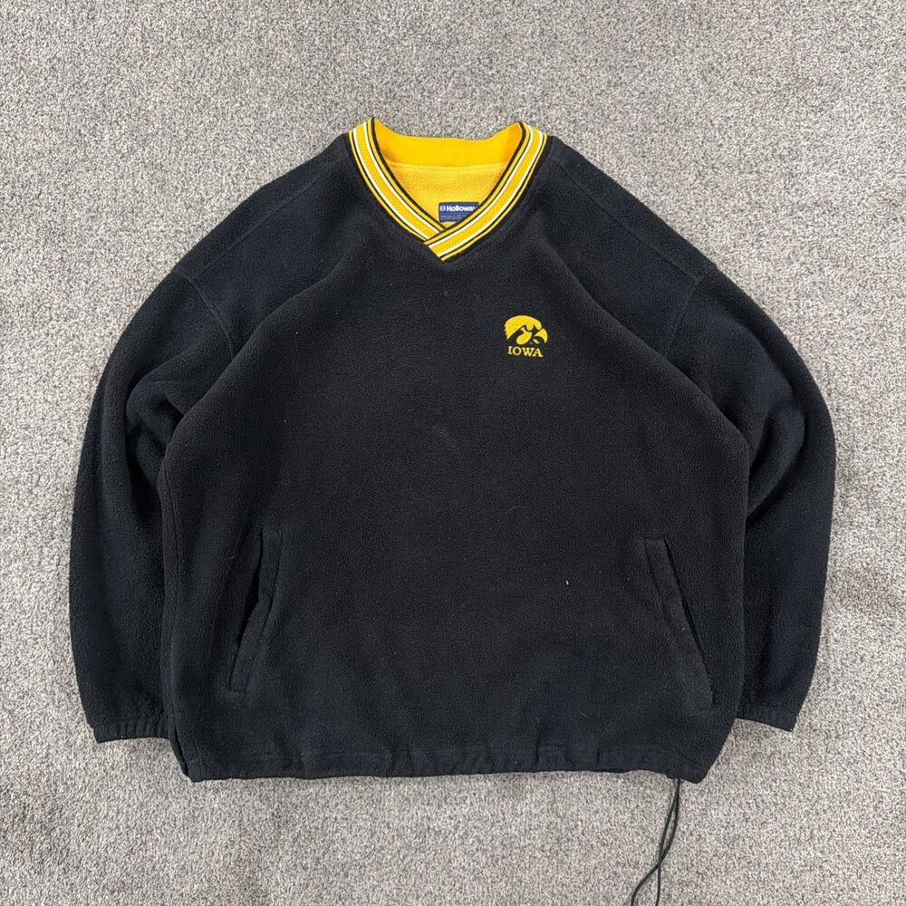 Vintage 90s Iowa Hawkeyes Holloway Fleece Pullover Mens L Made USA V Neck